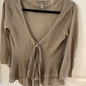 MANGO Linen Taupe Cardigan